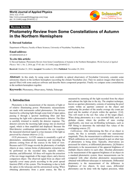 Photometry Review from Some Constellations of Autumn in the Northern Hemisphere