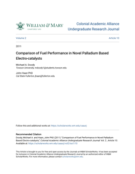 Comparison of Fuel Performance in Novel Palladium Based Electro-Catalysts