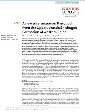 A New Alvarezsaurian Theropod from the Upper Jurassic Shishugou