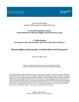 A. Dirk Moses Human Rights and Genocide: a Global Historical