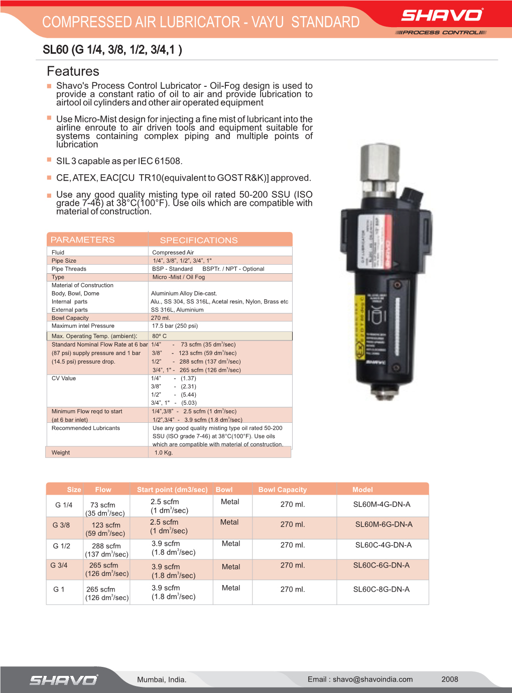 Compressed Air Lubricator - Vayu Standard