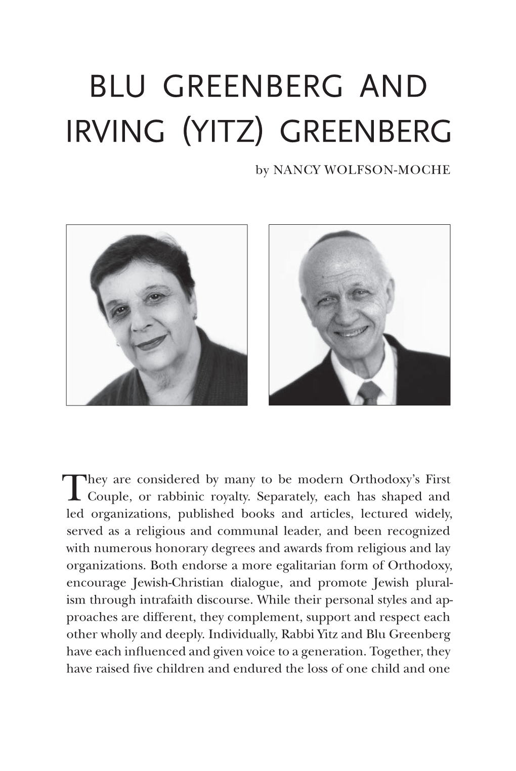 Blu Greenberg and Irving (Yitz) Greenberg