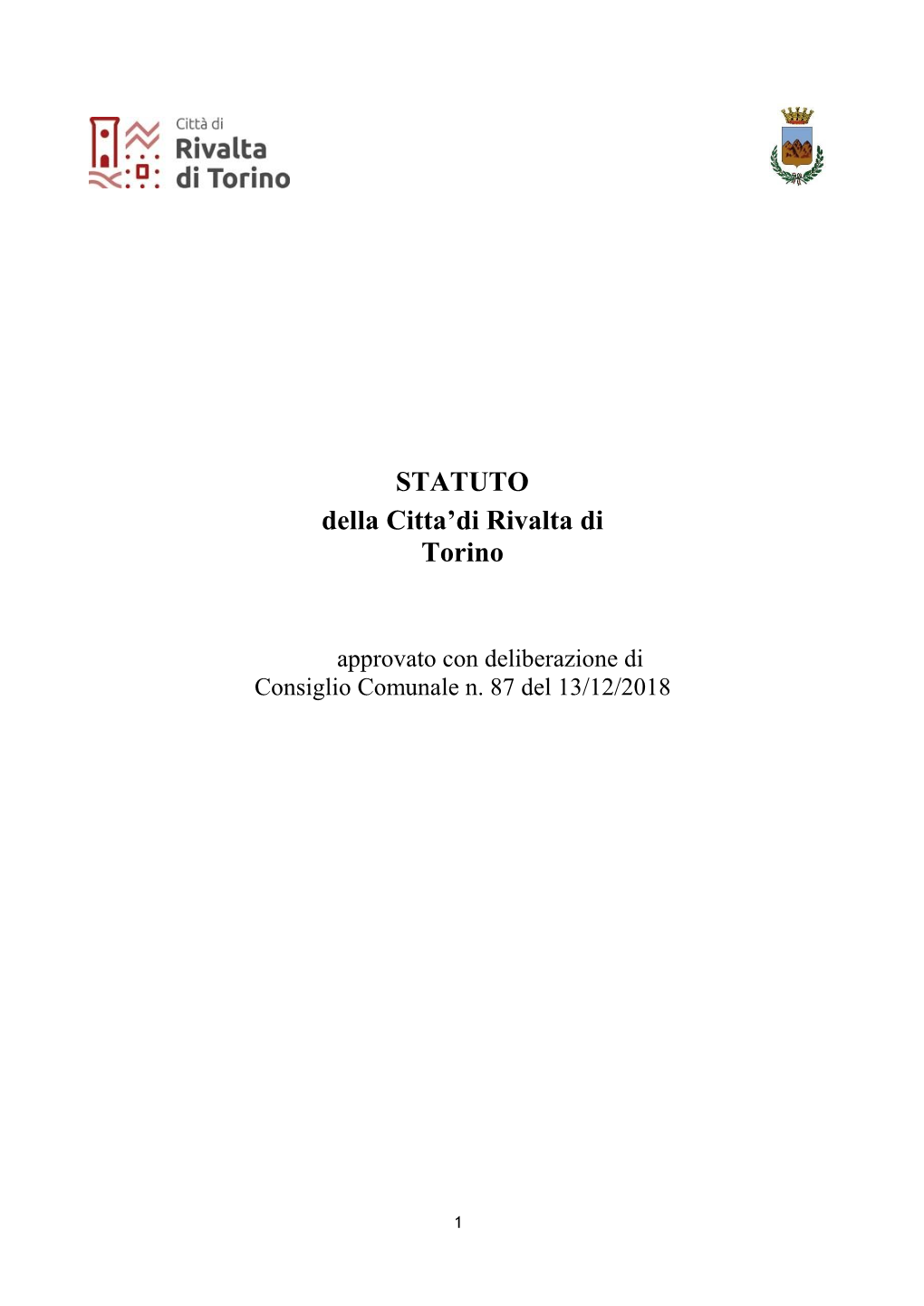 STATUTO Della Citta'di Rivalta Di Torino