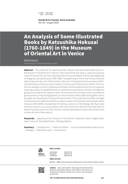 An Analysis of Some Illustrated Books by Katsushika Hokusai (1760-1849) in the Museum of Oriental Art in Venice Silvia Vesco Università Ca’ Foscari Venezia, Italia