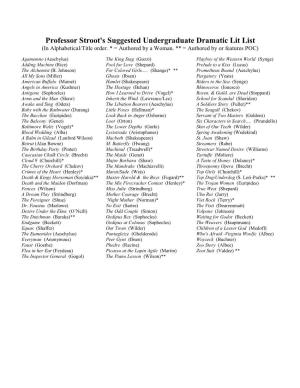 Professor Stroot's Suggested Undergraduate Dramatic Lit List (In Alphabetical/Title Order