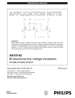 AN10145 Bi-Directional Low Voltage Translators GTL2000, GTL2002, GTL2010