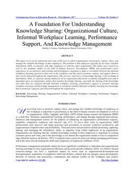 Organizational Culture, Informal Workplace Learning, Performance Support, and Knowledge Management Shirley J