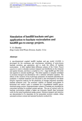 Simulation of Landfill Leachate and Gas: Application to Ieachate Recirculation and Landfill Gas-To-Energy Projects