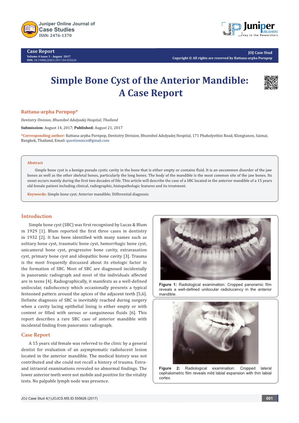 Simple Bone Cyst of the Anterior Mandible: a Case Report
