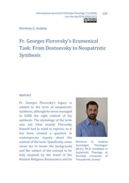 Fr. Georges Florovsky's Ecumenical Task: from Dostoevsky to Neopatristic Synthesis
