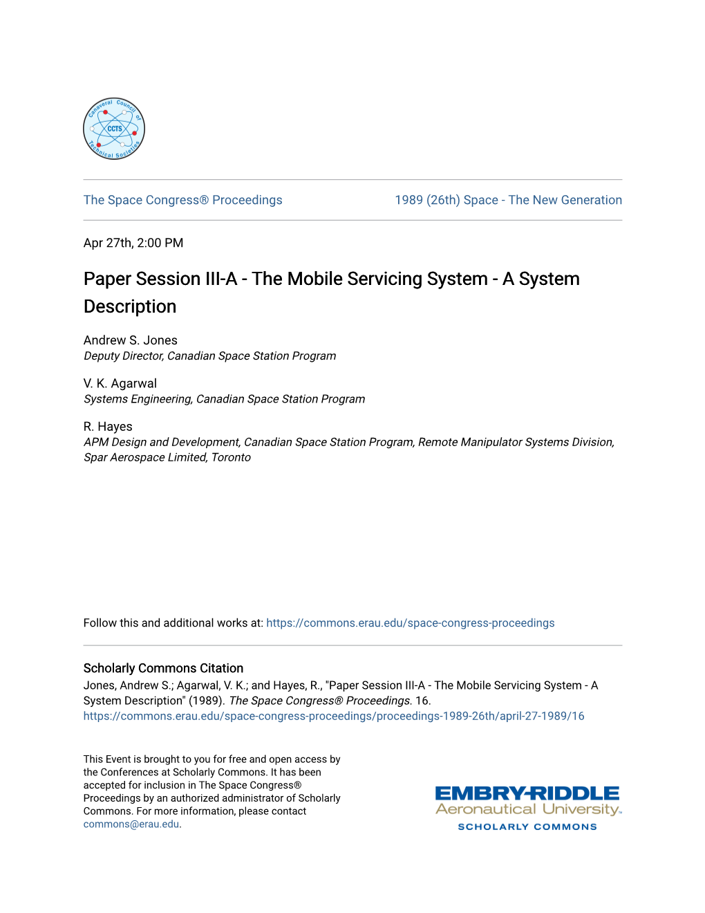 Paper Session III-A-The Mobile Servicing System-A System