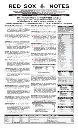 Red Sox Game Notes TODAY’S STARTING PITCHER Page 2