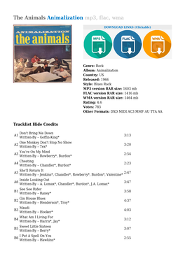 The Animals Animalization Mp3, Flac, Wma