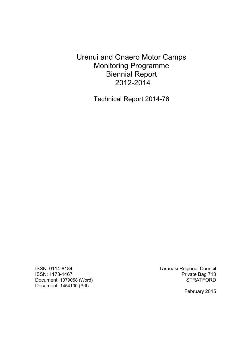 Urenui and Onaero Motor Camps Monitoring Report