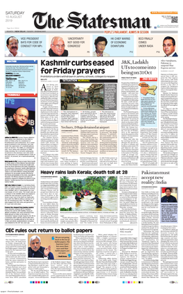 Kashmir Curbs Eased for Friday Prayers