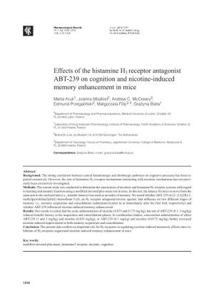 Effects of the Histamine H3 Receptor Antagonist ABT-239 on Cognition