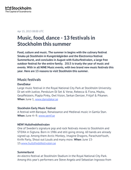 Music, Food, Dance - 13 Festivals in Stockholm This Summer