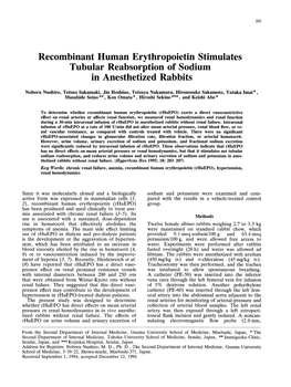 Recombinant Human Erythropoietin Tubular Reabsorption of Sod In