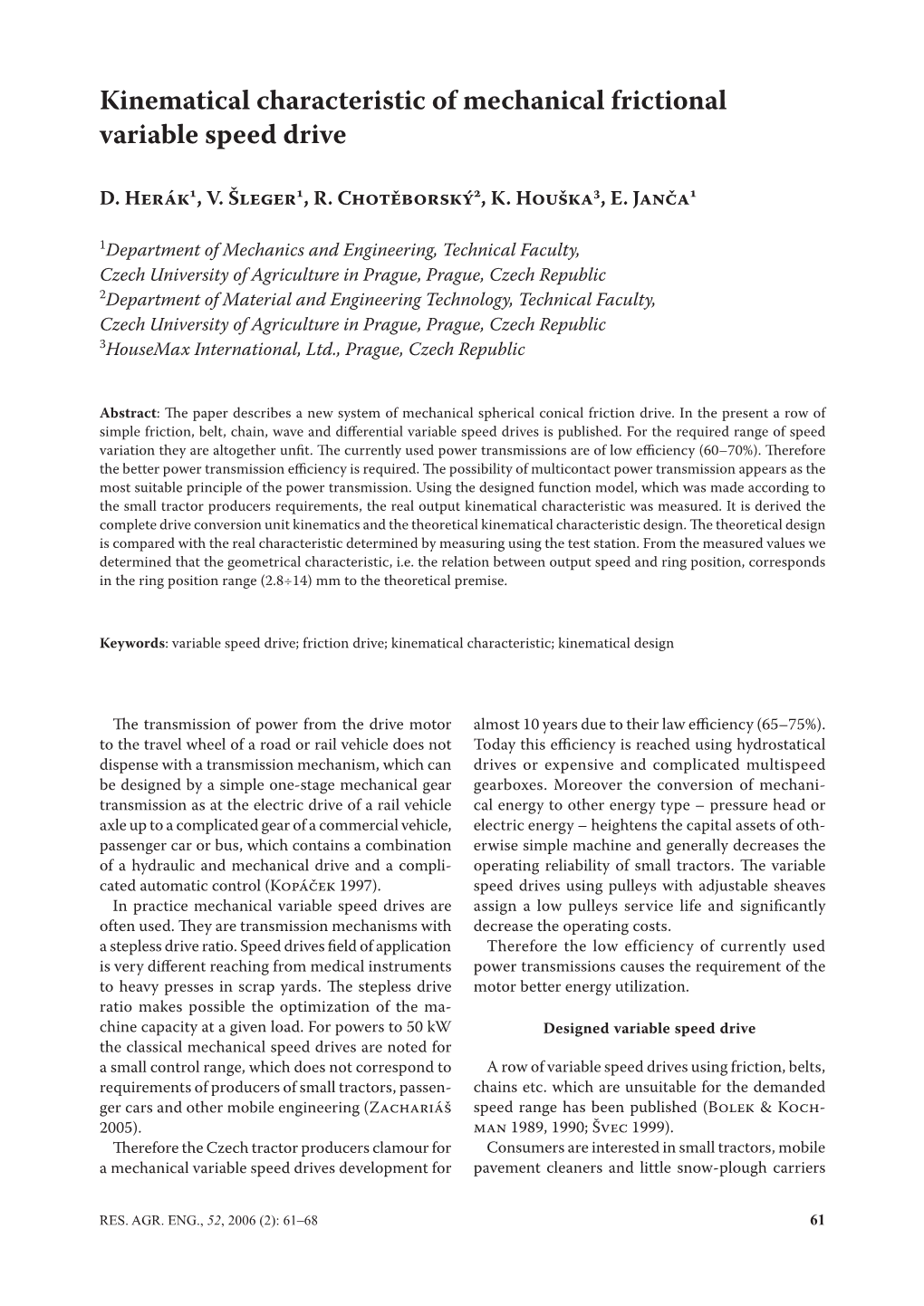 Kinematical Characteristic of Mechanical Frictional Variable Speed Drive