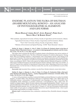Endemic Plants in the Flora of Shutman (Sharri Mountain), Kosovo – an Analysis of Phytogeographical Elements and Life Forms