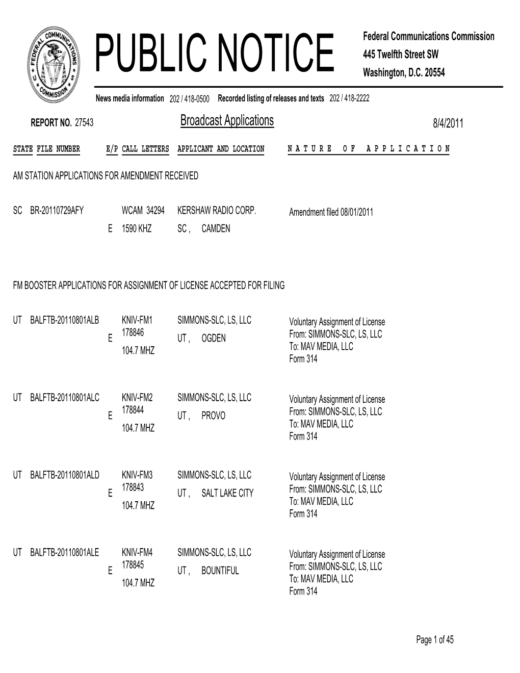 Broadcast Applications 8/4/2011