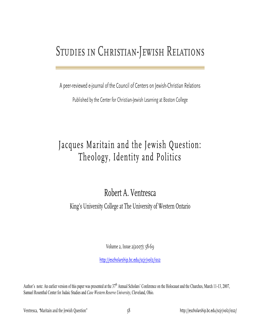 Jacques Maritain and the Jewish Question: Theology, Identity and Politics