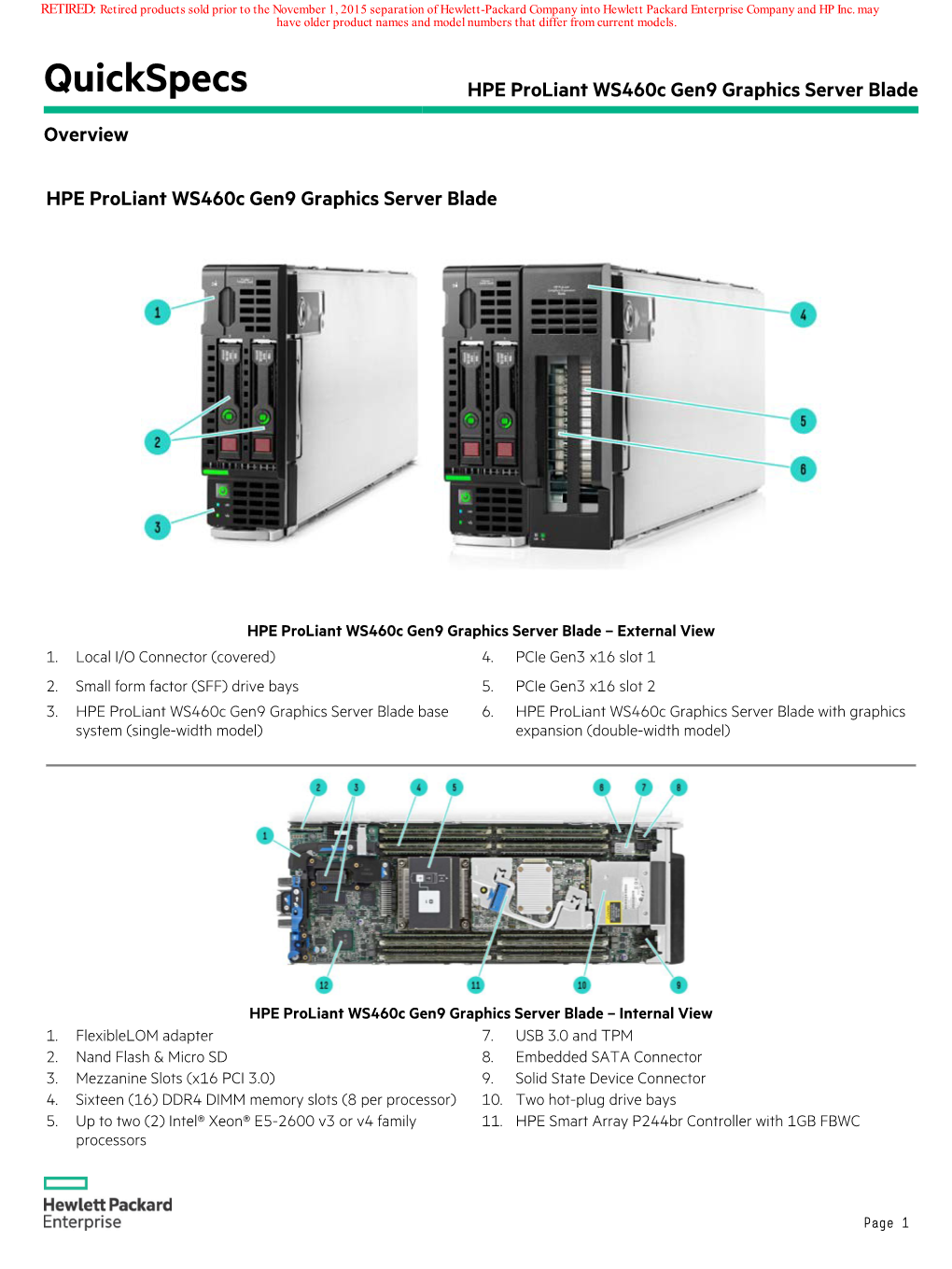 Quickspecs HPE Proliant Ws460c Gen9 Graphics Server Blade Overview