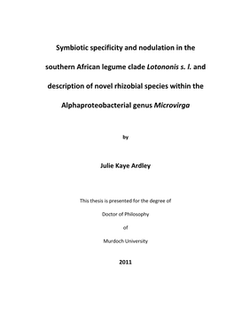 Symbiotic Specificity and Nodulation in the Southern African Legume Clade Lotononis S