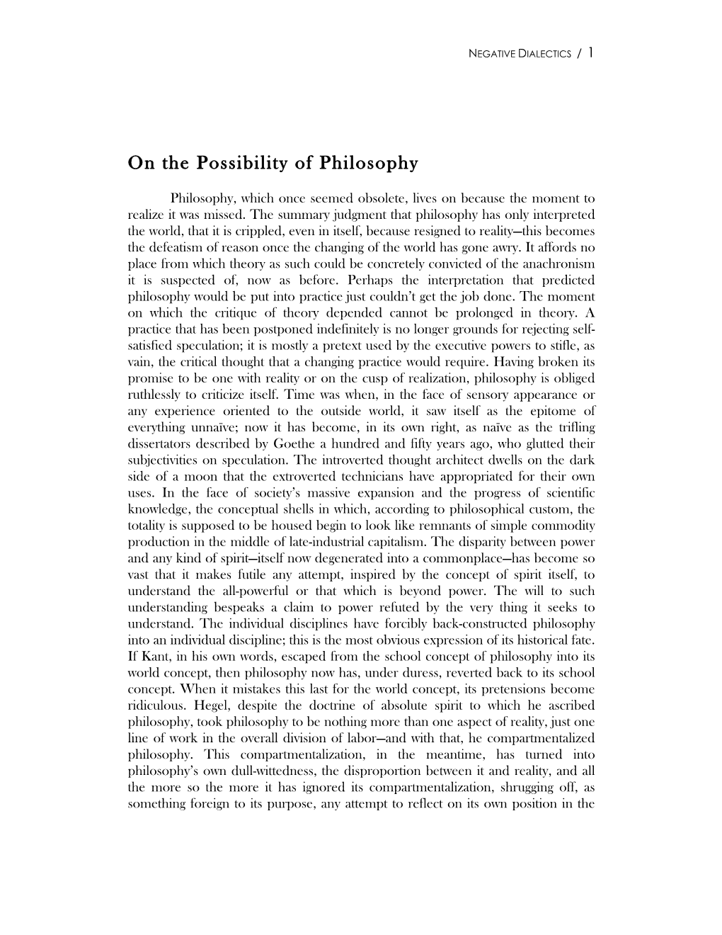 On the Possibility of Philosophy