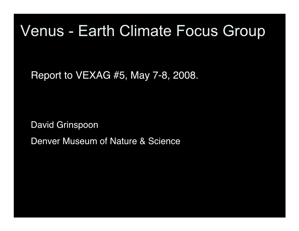 Venus - Earth Climate Focus Group