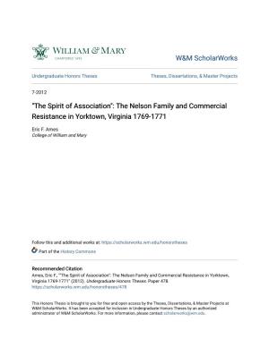 The Nelson Family and Commercial Resistance in Yorktown, Virginia 1769-1771