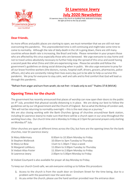 St Lawrence Jewry July 2020 Newsletter St Lawrence Jewry Is the Church on Guildhall Yard, Dedicated to Bringing the Light of Christ to the City of London