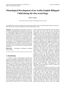 Phonological Development of an Arabic-English Bilingual Child During the One-Word Stage