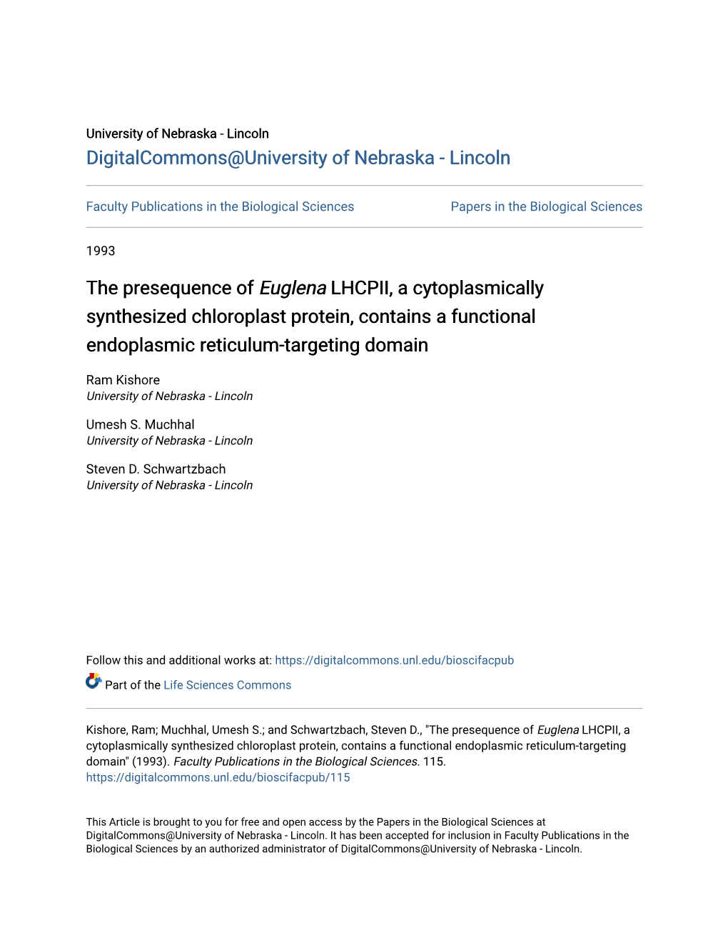 The Presequence of Euglena LHCPII, a Cytoplasmically Synthesized Chloroplast Protein, Contains a Functional Endoplasmic Reticulum-Targeting Domain