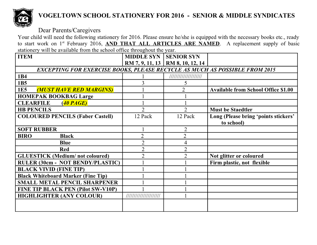 Vogeltown School Stationery for 2008