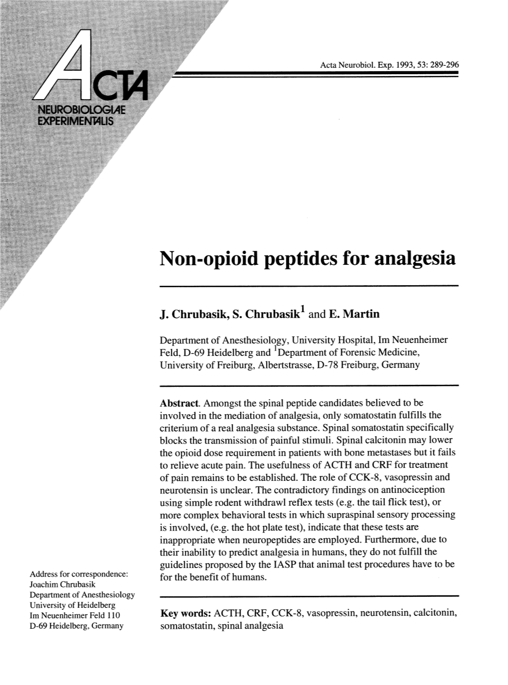 Non-Opioid Peptides for Analgesia