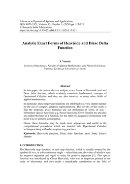 Analytic Exact Forms of Heaviside and Dirac Delta Function