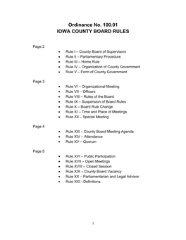 Ordinance No. 100.01 IOWA COUNTY BOARD RULES