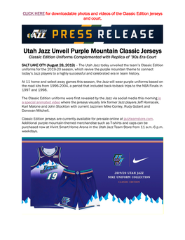 Utah Jazz Unveil Purple Mountain Classic Jerseys Classic Edition Uniforms Complemented with Replica of ’90S Era Court