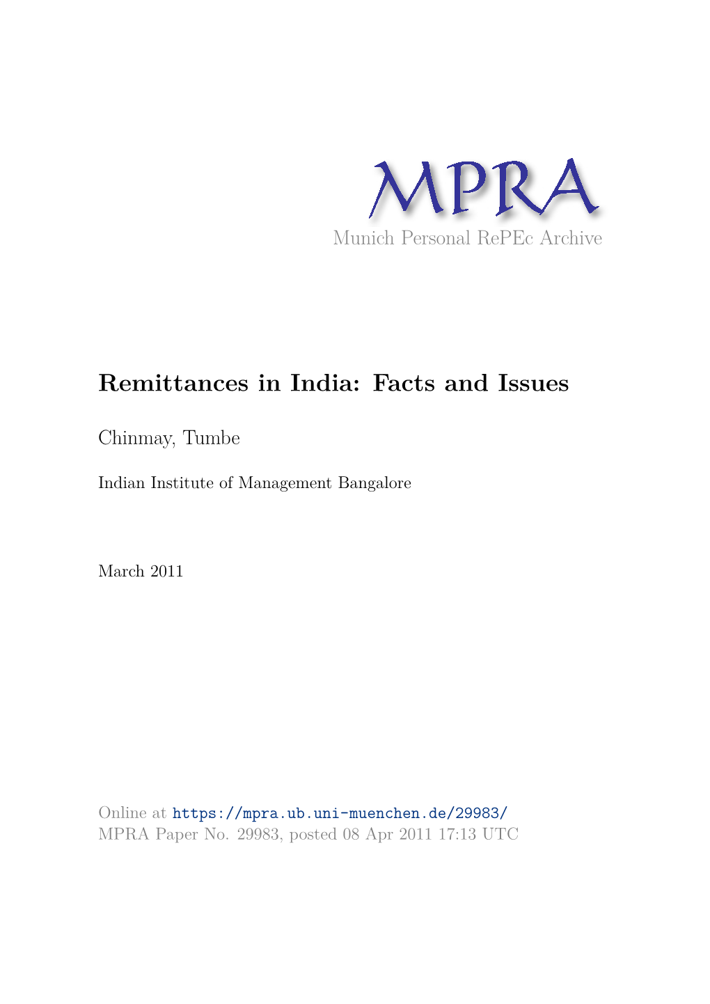 Remittances in India: Facts and Issues
