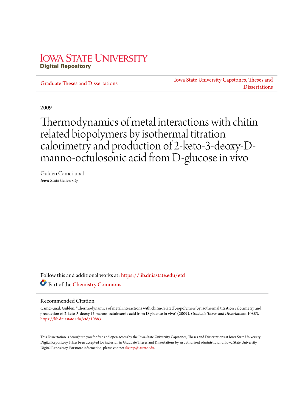 Thermodynamics of Metal Interactions with Chitin-Related Biopolymers By