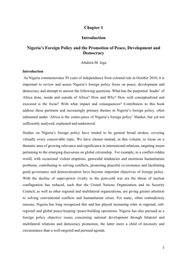 Chapter 1 Introduction Nigeria's Foreign Policy and the Promotion Of