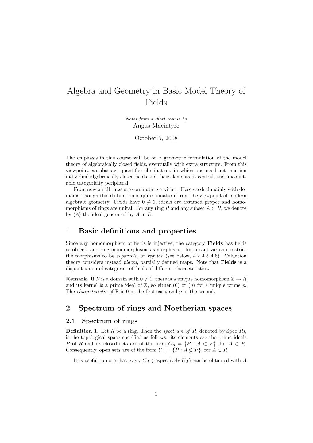 Algebra and Geometry in Basic Model Theory of Fields