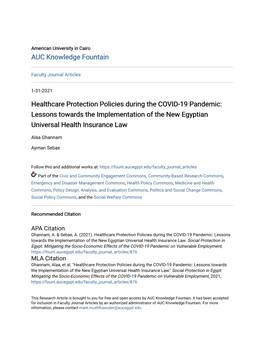 Healthcare Protection Policies During the COVID-19 Pandemic: Lessons Towards the Implementation of the New Egyptian Universal Health Insurance Law