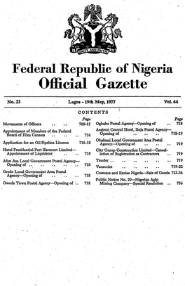 Federal Republic of Nigeria Official (Gazette