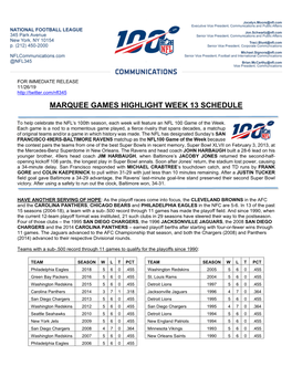 Marquee Games Highlight Week 13 Schedule