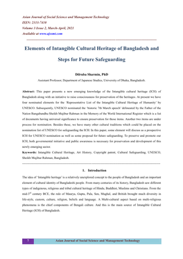 Elements of Intangible Cultural Heritage of Bangladesh and Steps for Future Safeguarding, Asian