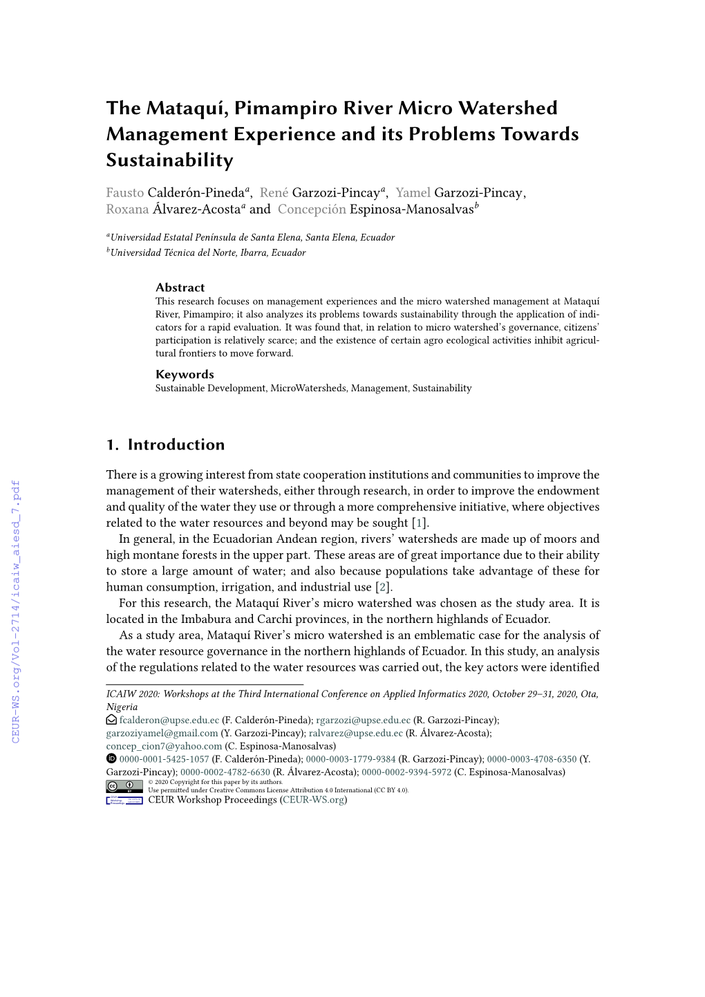 The Mataquí, Pimampiro River Micro Watershed Management Experience and Its Problems Towards Sustainability