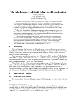 The Seko Languages of South Sulawesi: a Reconstruction* Tom Laskowske SIL International Tom Laskowske@Sil.Org