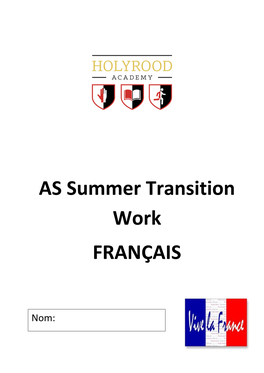 AS Summer Transition Work FRANÇAIS